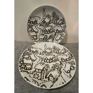 Cracker Barrel Holiday Village 8inch Dessert/ Salad Plate Gold Embossed  #1248